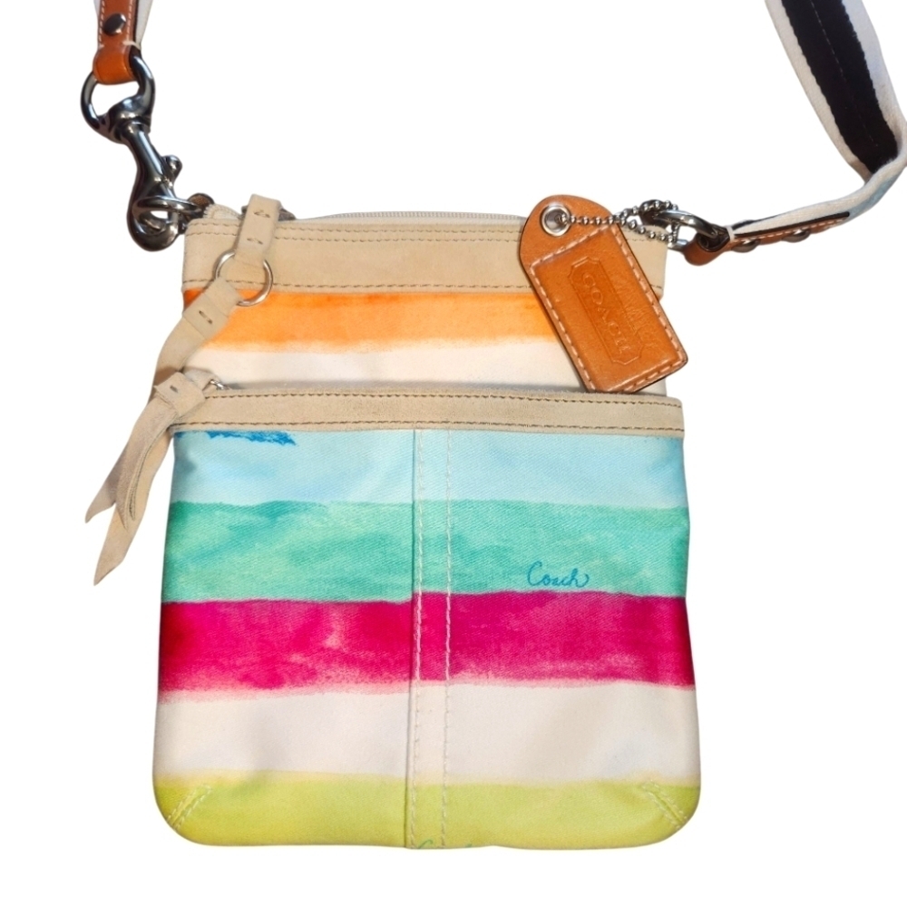 EUC COACH HAMPTON MULTICOLOR PASTEL WATERCOLOR STRIPE CROSSBODY